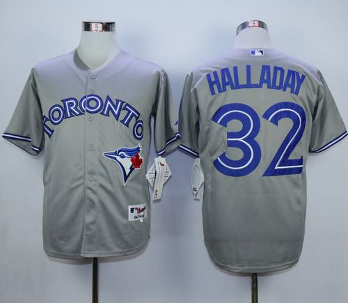 Blue Jays #32 Roy Halladay Grey Cool Base Stitched MLB Jersey - Click Image to Close